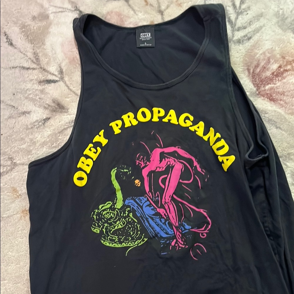 Obey Black Tank Top with Vibrant Graphic